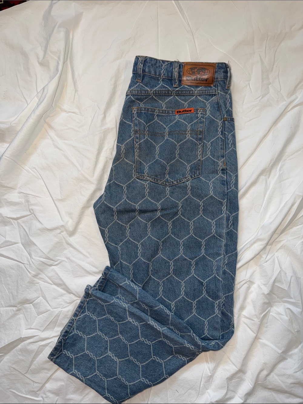 Scott Men's Blue Denim Jeans with Geometric Stitch Pattern